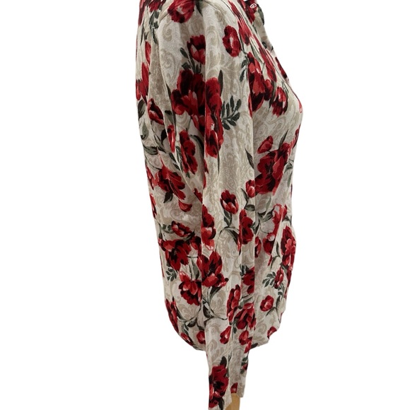 Karen Scott Red and Tan Floral Button Up Cardigan Sweater - Picture 2 of 8